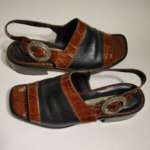 Brighton Italian Leather Open Toe Wedge Clog Buckle Accent